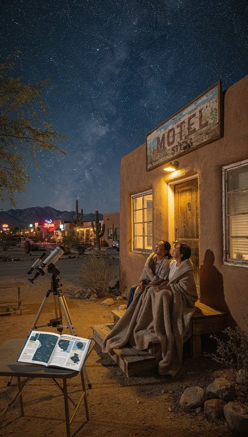 Night sky over a remote desert landscape filled with stars, highlighting a popular stargazing location away from city lights.